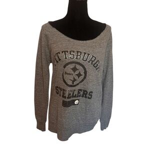 NFL Juniors Collection Pittsburgh Steelers Sz 11/13 Wide Neck Grey Long Sleeve